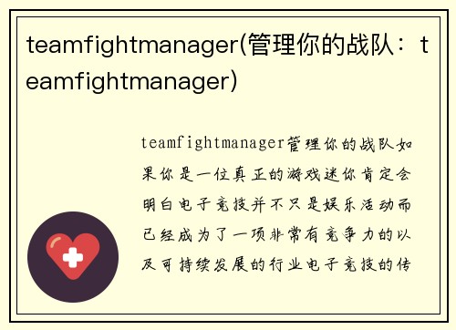 teamfightmanager(管理你的战队：teamfightmanager)